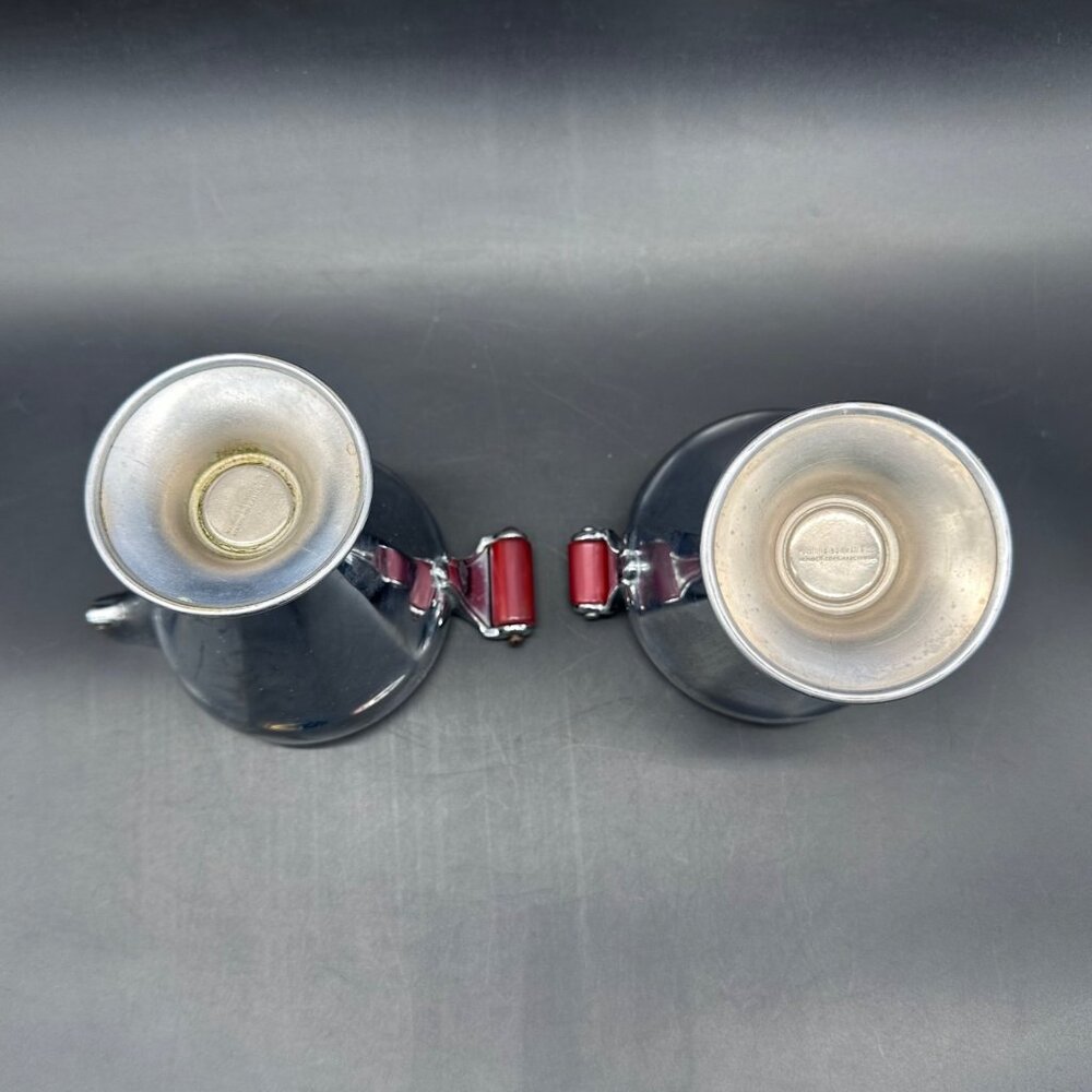 Vintage Creamer Sugar Bowl Art Deco 1930s Chrome Cherry Red Bakelite Handles - Picture 7 of 14